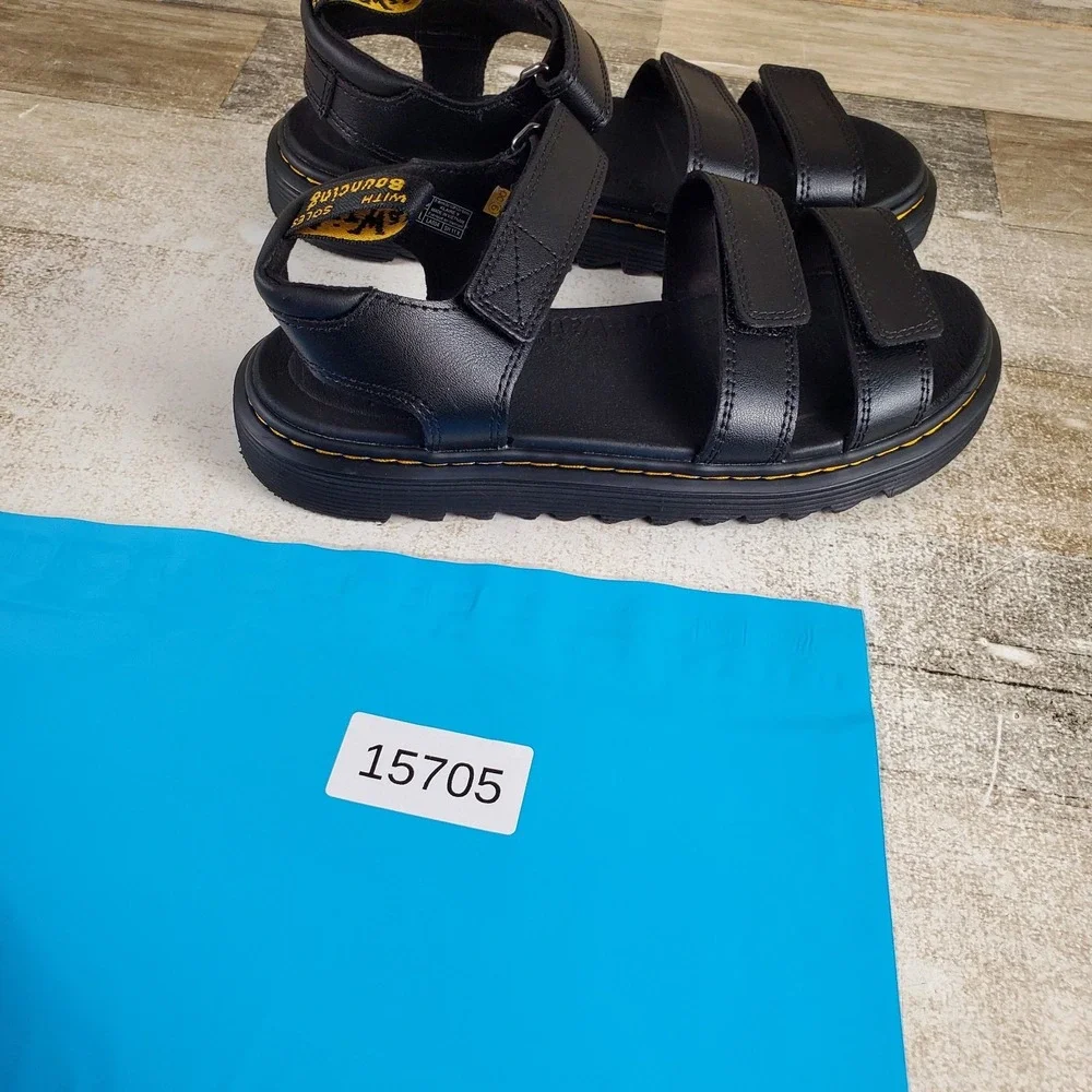 Dr Martens Kids Klaire Sandals Sz 6 Dark Black Hook And Loop Adjustable Straps